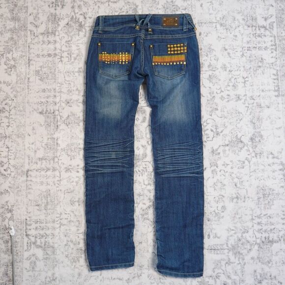 Vintage Playboy Gold Studded Low Rise Skinny Jeans Ruched Rare – Women’s 9/10 - Picture 2 of 14